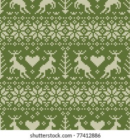 Folk style seamless pattern with deer ornament.