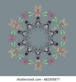 Folk Style. Stylized Flowers. Decorative Texture Background of Mandalas. Vector illustration. Lacy Fashion Print for Textile. Design for Fabric or Wallpaper. Ethnic of Lace Snowflakes.
