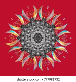Folk Style. Vector illustration. Decorative Texture Background of Mandalas. Lacy Fashion Print for Textile. Ethnic of Lace Snowflakes. Stylized Flowers. Design for Fabric or Wallpaper.