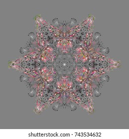 Folk Style. Vector illustration. Design for Fabric or Wallpaper. Stylized Flowers. Decorative Texture Background of Mandalas. Ethnic of Lace Snowflakes. Lacy Fashion Print for Textile.
