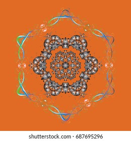 Folk Style. Vector illustration. Stylized Flowers. Design for Fabric or Wallpaper. Lacy Fashion Print for Textile. Ethnic of Lace Snowflakes. Decorative Texture Background of Mandalas.