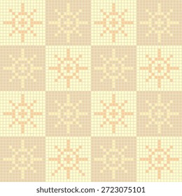 sóis folclóricos de mão desenhado pixels. cores quentes. vetor padrão sem emenda. fundo repetitivo. arte decorativa moderna. tecido geométrico amostra. design têxtil contínuo. modelo de bordado