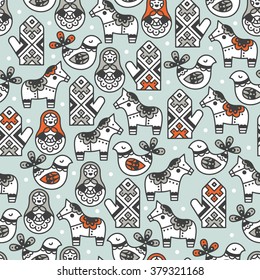 Folk symbols seamless pattern. Kid background. Vector illustration