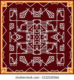 Folk, Tribal Design, Motif, Wall Painting Vector Art Illustration