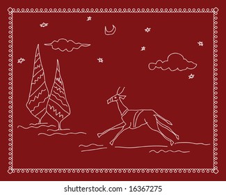 Folk, tribal Designs, Motif, wall painting dear in moon light