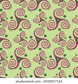 Folk triple spiral celtic triskele geometric symbol endless ornament. Trinity helix triskelion swirl sacred geometry. Gaelic joining spirals mysterious motif. Nordic sign pattern.