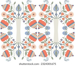 folk tulip daisy flowers vase pattern