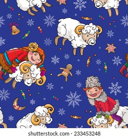 Folk Ukrainian Christmas Pattern. Sheeps and children. VECTOR.