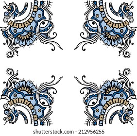 Folk  vector blue floral pattern.