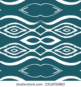 Folk Vector Ikat Boho Rug. Teal Abstract Decoration. Apparel Geometric Trendy. Turquoise Wallpaper. Scarf Hippie Bohemian. African Tapestry. Teal Graphic Mosaic.
