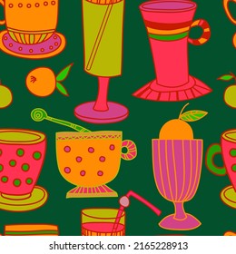 Folk vintage cookware. Vector set of pottery in ink hand drawn style.  Collection of pottery. Vector illustration.