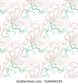 Folk vintage style flowers and floristic elements, seamless pattern