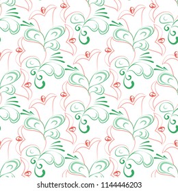 Folk vintage style flowers and floristic elements, seamless pattern