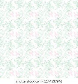 Folk vintage style flowers and floristic elements, seamless pattern