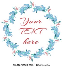 Folk wreath in a vintage style with flowers and floristic elements, greeting card