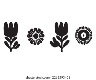 Folkart flower vector illustration set . Botanical kids scandi garden botanicals collection. 