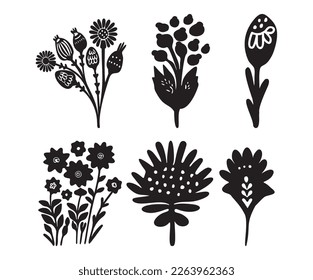 Ilustración de vector de flor folkart . Colección de botánicos de huertos de escándalo de niños botánicos. 