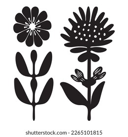 Folkart flower vector illustration set . Botanical kids scandi garden botanicals collection. 