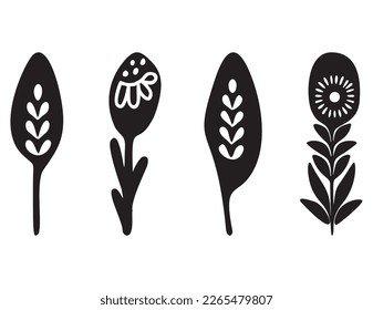 Folkart flower vector illustration set . Botanical kids scandi garden botanicals collection. 
