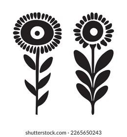 Folkart flower vector illustration set . Botanical kids scandi garden botanicals collection. 