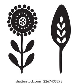Ilustración de vector de flor folkart . Colección de botánicos de huertos de escándalo de niños botánicos. 