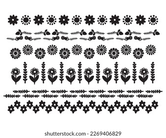 Folkart flower vector illustration set . Botanical kids scandi garden botanicals collection. 
