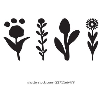 Folkart flower vector illustration set . Botanical kids scandi garden botanicals collection. 