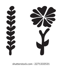 Folkart flower vector illustration set . Botanical kids scandi garden botanicals collection. 