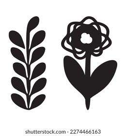 Folkart flower vector illustration set . Botanical kids scandi garden botanicals collection. 