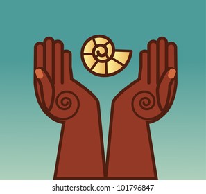 Folkart hands  use with or  without  universal spiral symbol