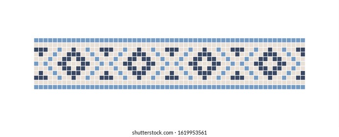 Folklore abstract geometric border. Pixel style. Isolated vector illustration.