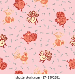 Folklore chicken farm seamless pattern. Perfect for menu and easter.