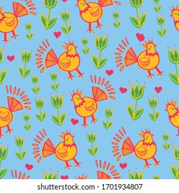 flor de pollo folclore, patrón de repetición sin fisuras. Perfecto para Semana Santa, textiles y niños