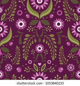 Folklore floral ornament. Seamless pattern.