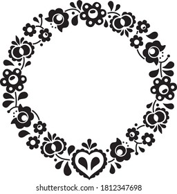 Folklore floral pattern circle black traditional frame 