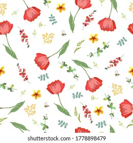 Folklore pattern with bright summer flowers. Folklore motifs, stylization of embroidery. Vector illustration. Manual graphics. Suitable for decorating various surfaces.