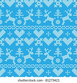 Folklore seamless pattern on blue background