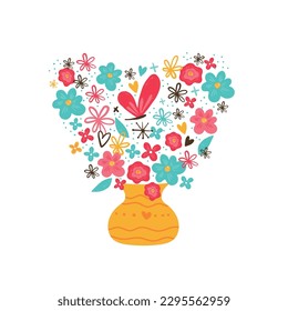 Folklore style birds and flowers vector illustration