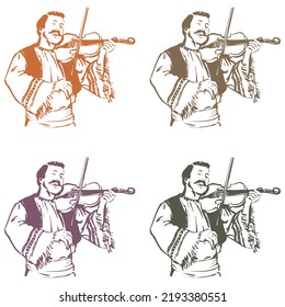 Folklore Violinist In Traditional Costume Vector illustration. Gypsy Violinist

