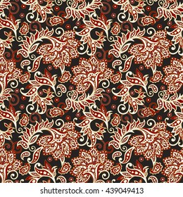 Folkloric Batik flowers vector ornament. Ethnic Floral seamless pattern.