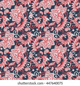 Folkloric Batik flowers vector ornament. Ethnic Floral seamless pattern.