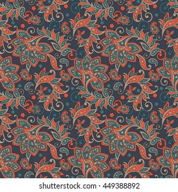 Folkloric Batik flowers vector ornament. Ethnic Floral seamless pattern.