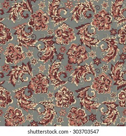 Folkloric Batik vector ornament. Ethnic Floral seamless pattern. 