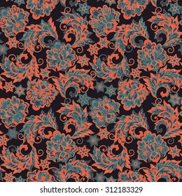 Folkloric Batik vector ornament. Ethnic Floral seamless pattern. 