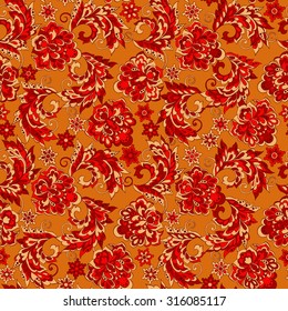 Folkloric Batik vector ornament. Ethnic Floral seamless pattern. 