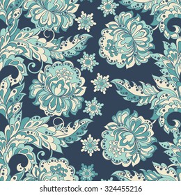 Folkloric Batik vector ornament. Ethnic Floral seamless pattern.