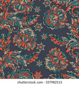 Folkloric Batik vector ornament. Ethnic Floral seamless pattern.