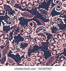 Folkloric Batik vector ornament. Ethnic Floral seamless pattern.