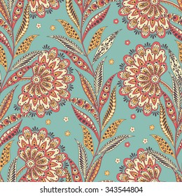 Folkloric Batik vector ornament. Ethnic Floral seamless pattern