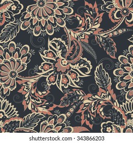 Folkloric Batik vector ornament. Ethnic Floral seamless pattern.